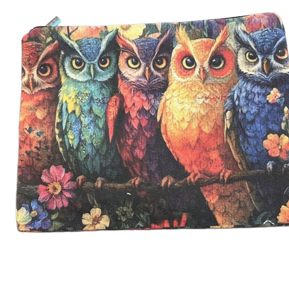 Colorful Owl Bag; Perfect for Makeup, Snacks, Meds etc Zipper Closure: New.
